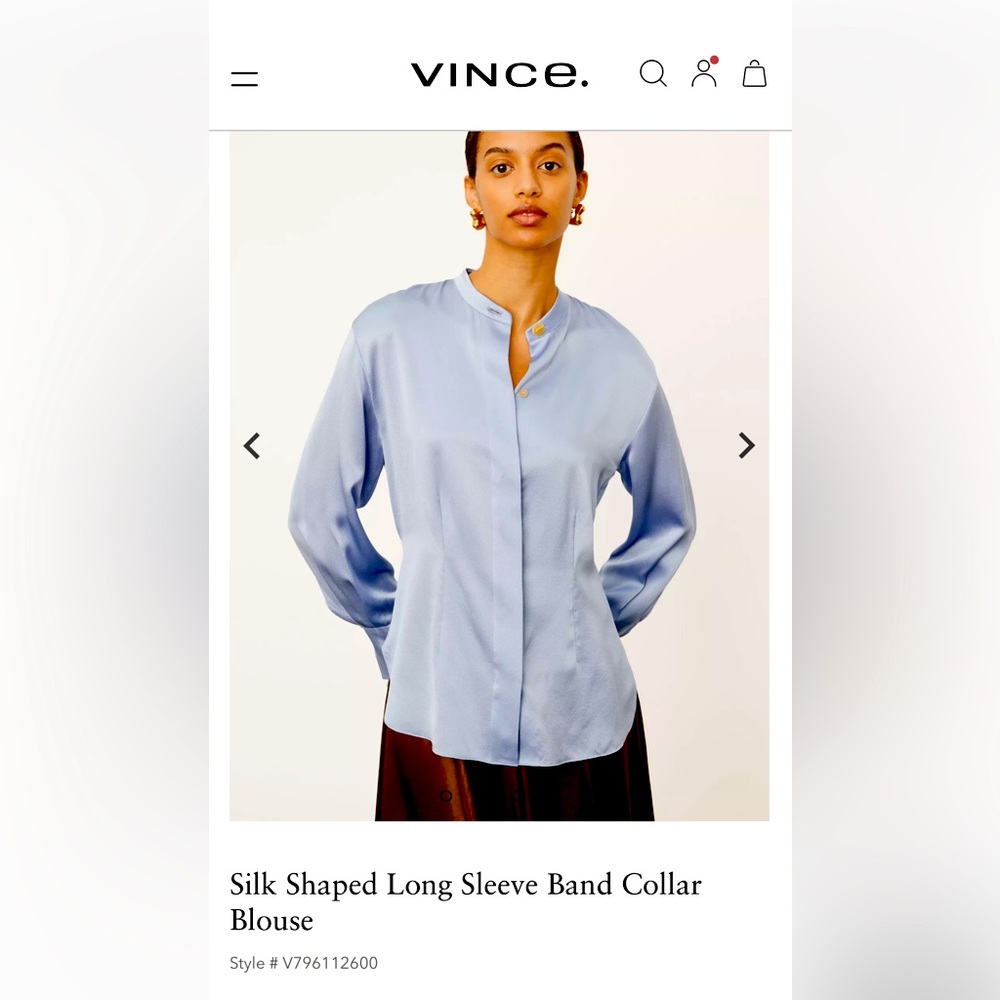 Vince Silk Shaped Long Sleeve Band Collar Blouse